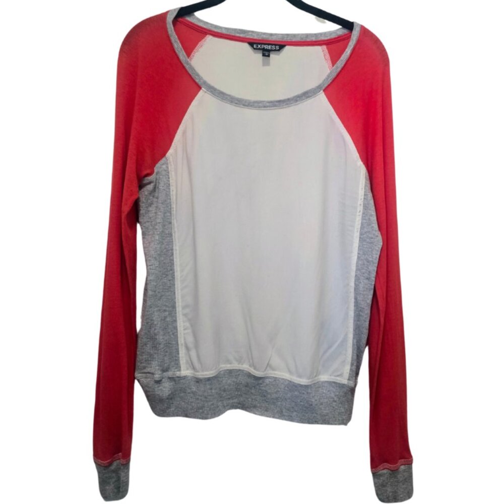 Express Orange, Cream & Gray Raglan Top – Casual & Stylish!